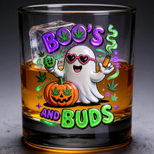 Load image into Gallery viewer, Boo's and Buds: Personalized Halloween Round Glass - Perfect Gift for Stoners and Ghost Lovers Glass PopCulturePrints
