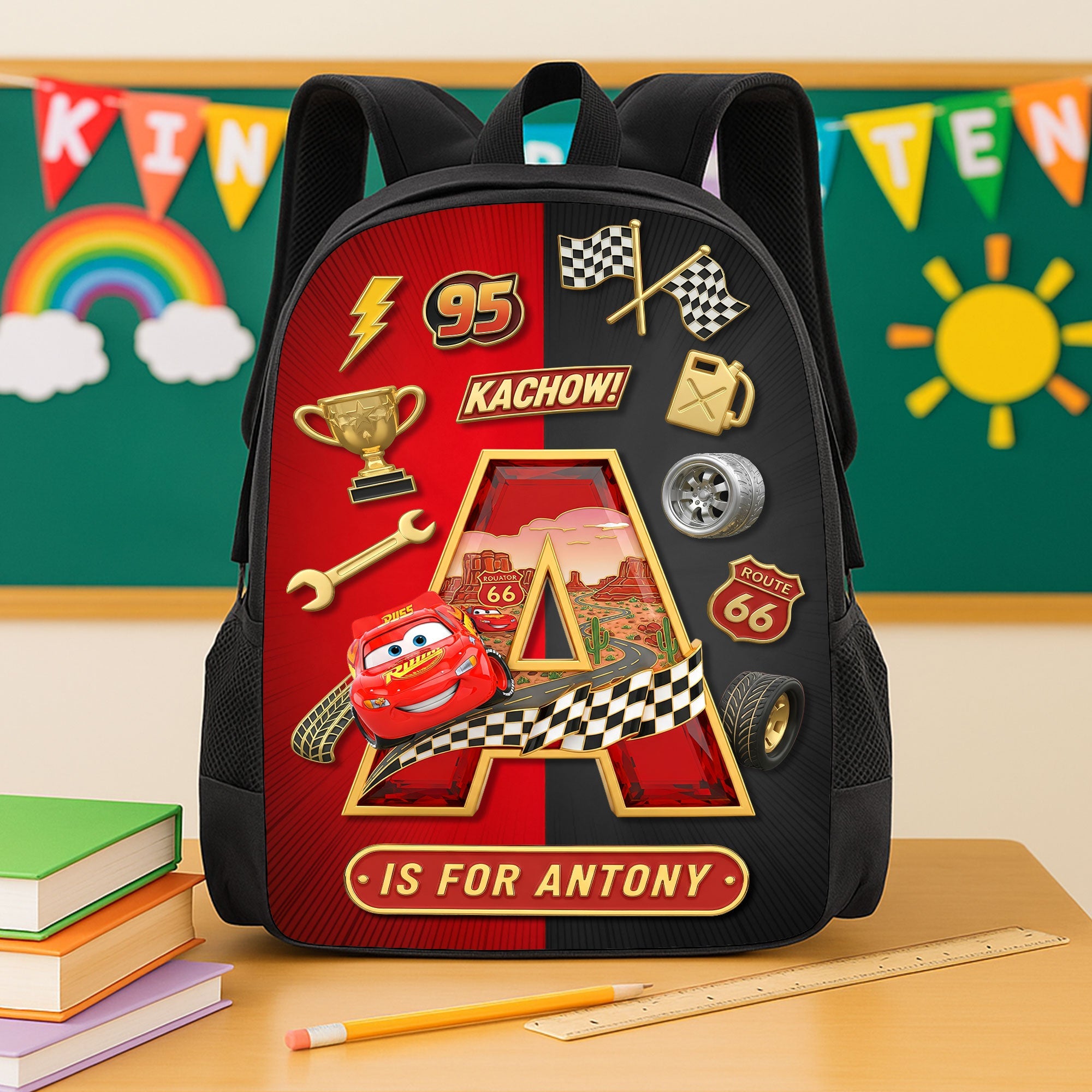 Kachow! Personalized Cute School Bag - Custom Letter Gifts for Kids Backpack PopCulturePrints