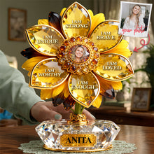 Load image into Gallery viewer, I Am Loved: Affirmation Sunflower Acrylic Plaque - Custom Photo Gift for Mom &amp; Grandma Shaped Plaques PopCulturePrints
