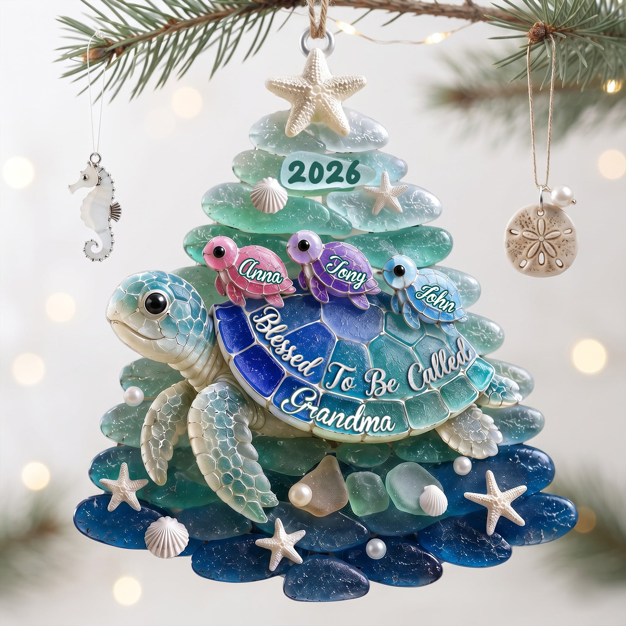 “Blessed To Be Called Grandma” Turtle Ornament - Personalized Christmas Gift for Grandmothers Ornament PopCulturePrints