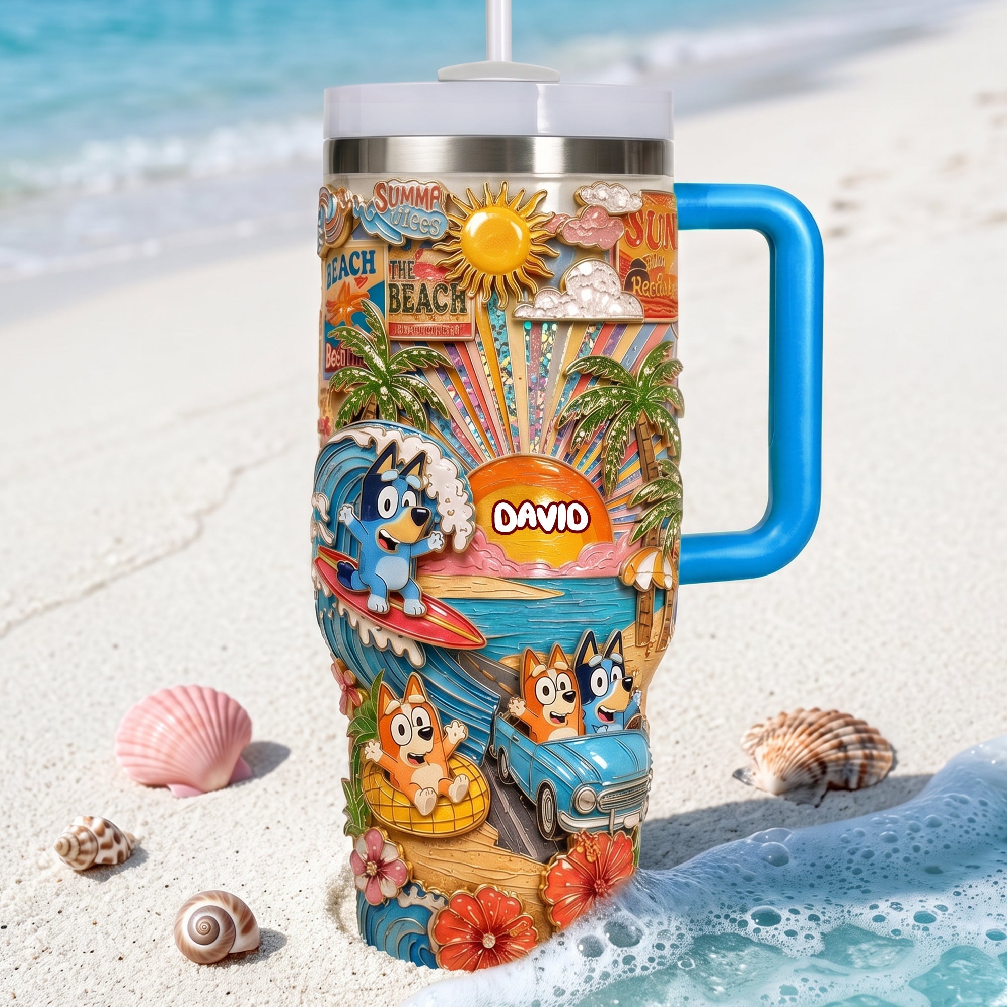 Summer Time 40oz Tumbler With Handle - Personalized Gifts 04PALU290626 Tumbler Cup PopCulturePrints