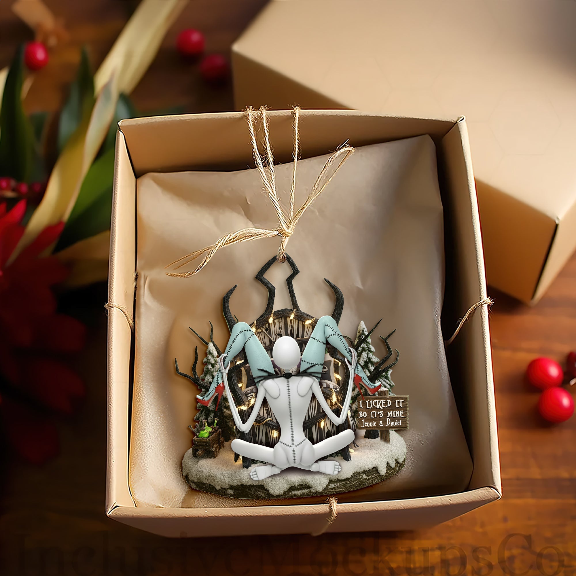 "I Licked It, So It's Mine" - Naughty Skull Couple Ornament - Personalized Christmas Gift for Couples Ornament PopCulturePrints