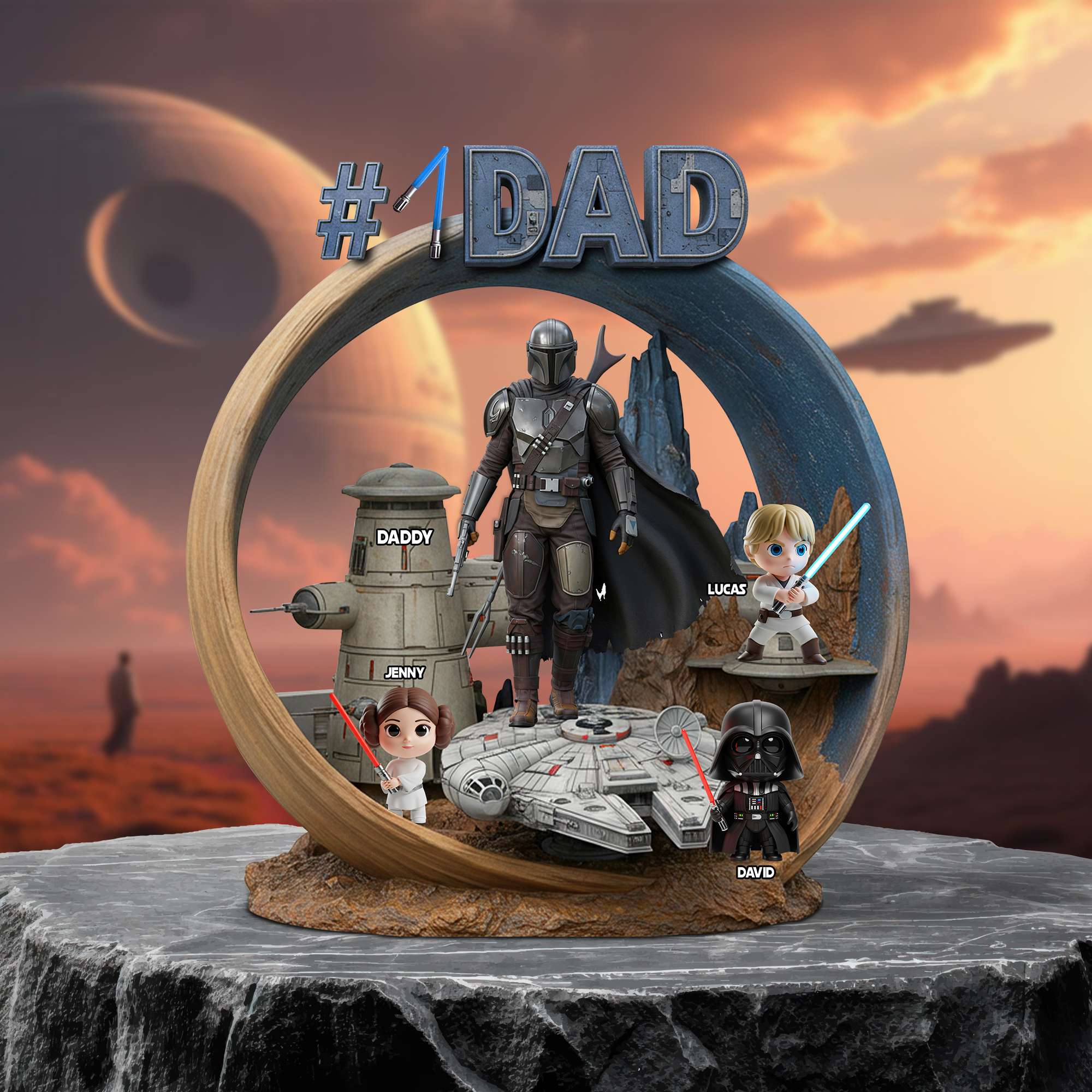 #1 DAD - A Galactic Tribute for the Ultimate Father - Personalized Acrylic Plaque Shaped Plaques PopCulturePrints