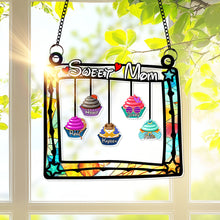 Load image into Gallery viewer, &quot;Brighten Your Mom&#39;s Day with Sweet Cupcakes - Personalized Hanging Suncatcher for Her&quot; Ornament PopCulturePrints
