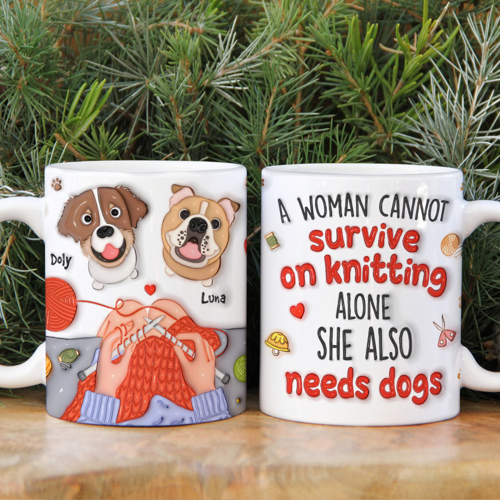 Personalized Knitting Dog Lover Coffee Mug - Cute Inflated Effect