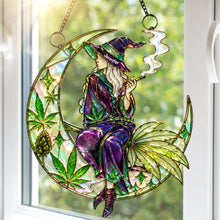 Load image into Gallery viewer, “Embrace the Magic!” Personalized Herb Smoking Witch Suncatcher - Unique Gift for Weed Lovers
