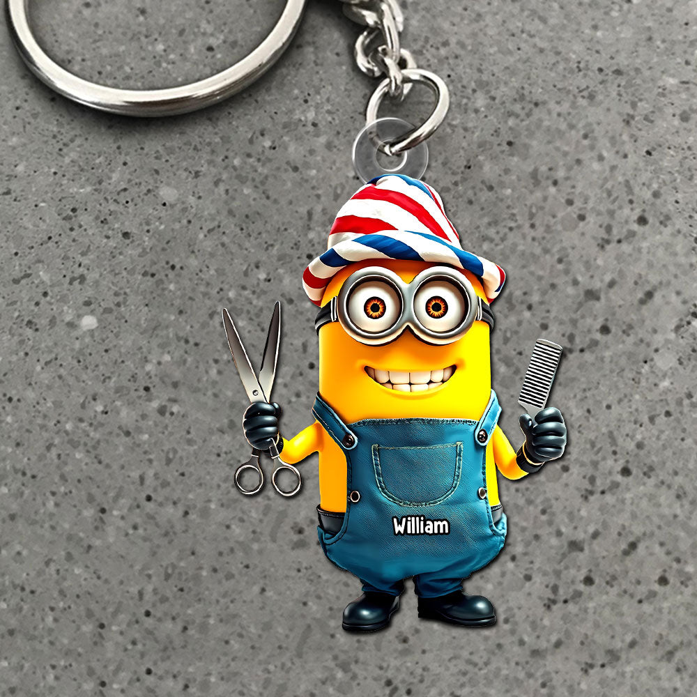 Custom Hair Stylist Keychain with Funny Cartoon Design