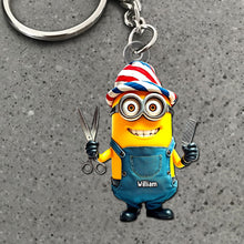 Load image into Gallery viewer, Custom Hair Stylist Keychain with Funny Cartoon Design
