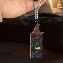 Load image into Gallery viewer, Personalized Harry Potter Book Stack Keychain with Sorting Hat
