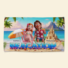 Load image into Gallery viewer, &quot;Relax in Paradise with Your Loved One&quot; - Personalized Beacation Beach Towel for Couples - Custom Gift for Anniversary, Wedding, or Special Moments Beach Towel PopCulturePrints
