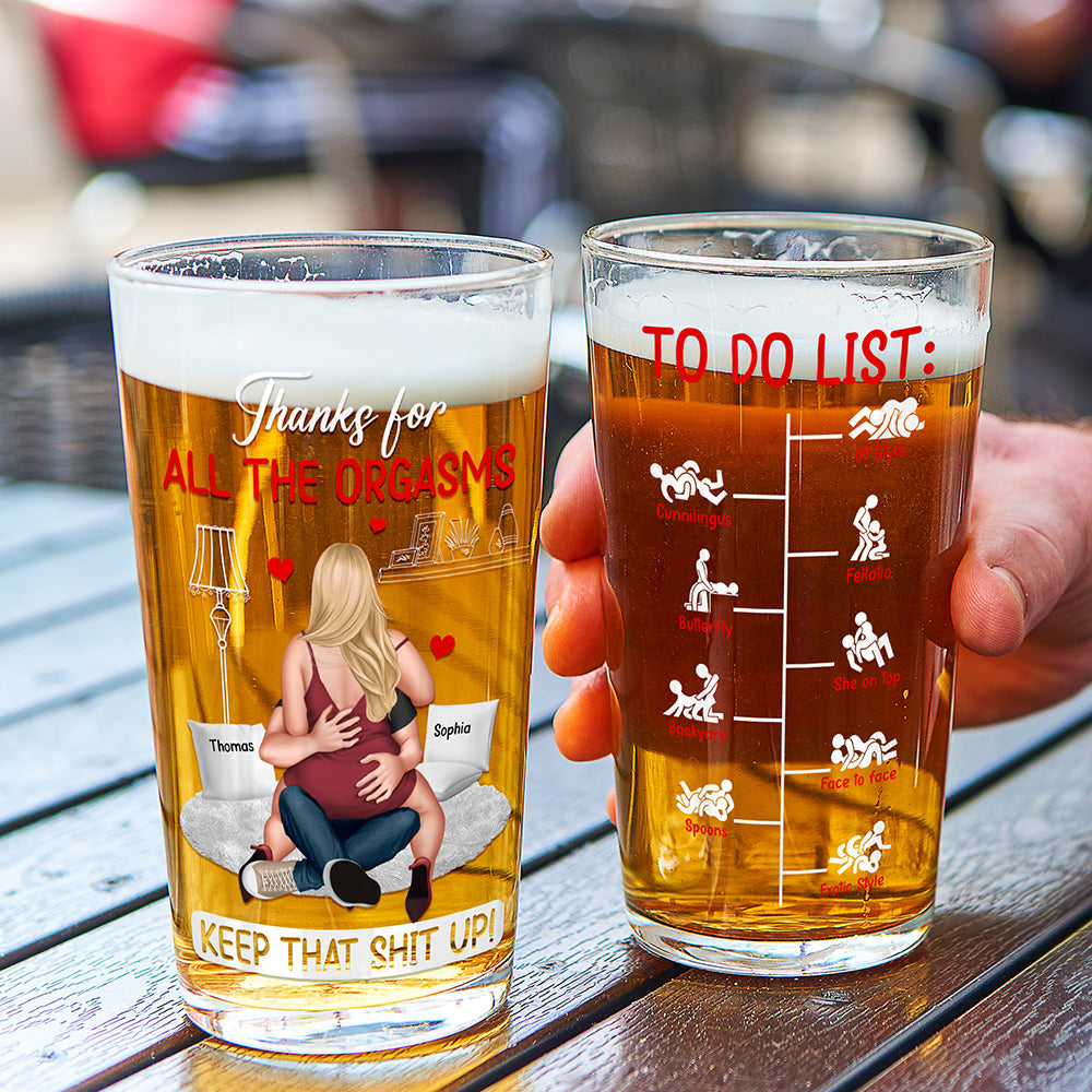 Cheers to Love: Personalized Naughty Couple Beer Glass Beer Glasses PopCulturePrints