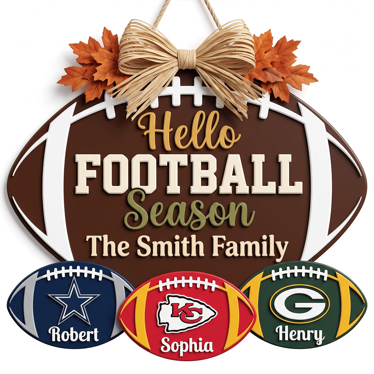 “Hello Football Season” - Personalized Family Welcome Sign - Custom Gift for Sports Lovers
