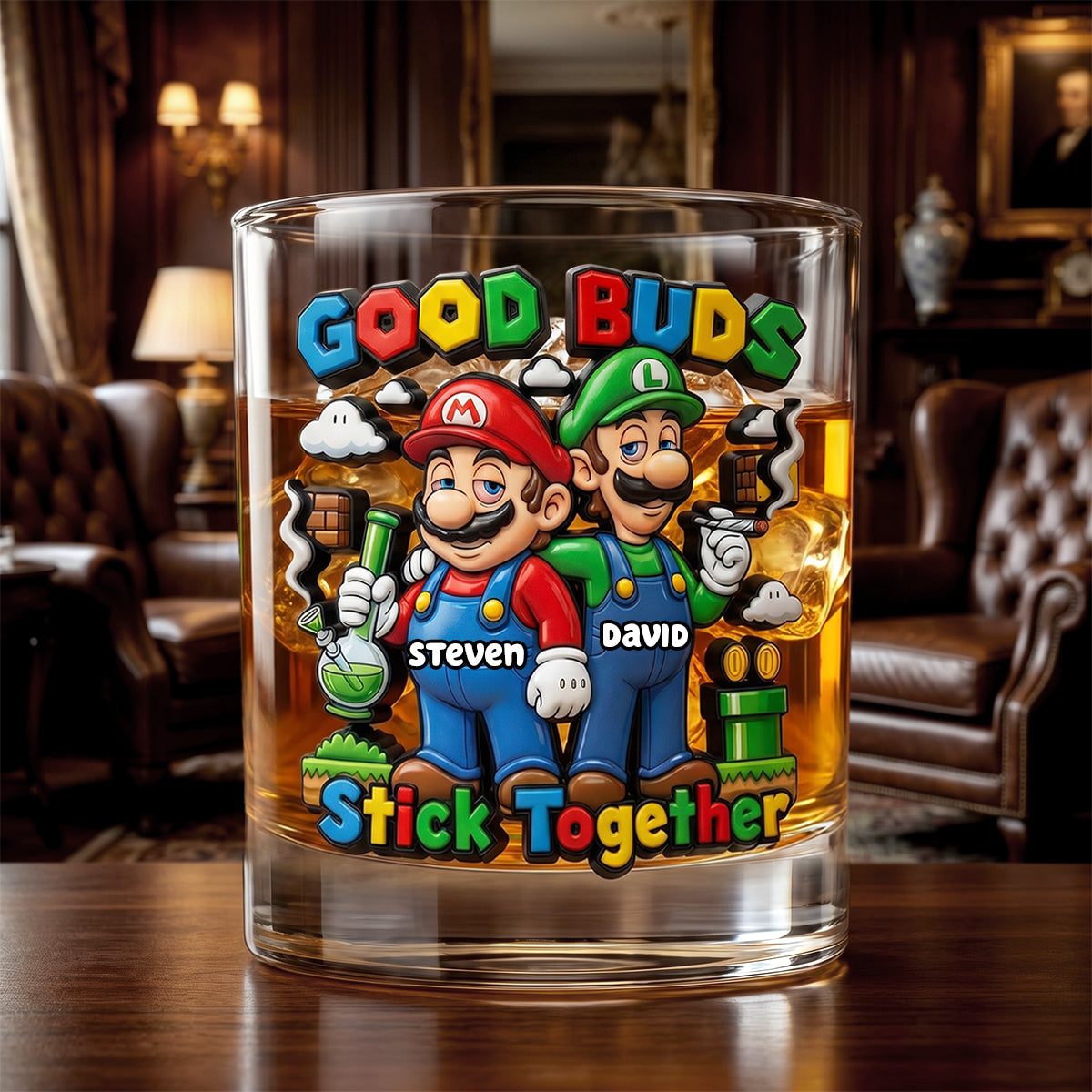 Good Buds Stick Together - Stoned Friends 11oz Round Glass - Personalized Gift for Friends Glass PopCulturePrints