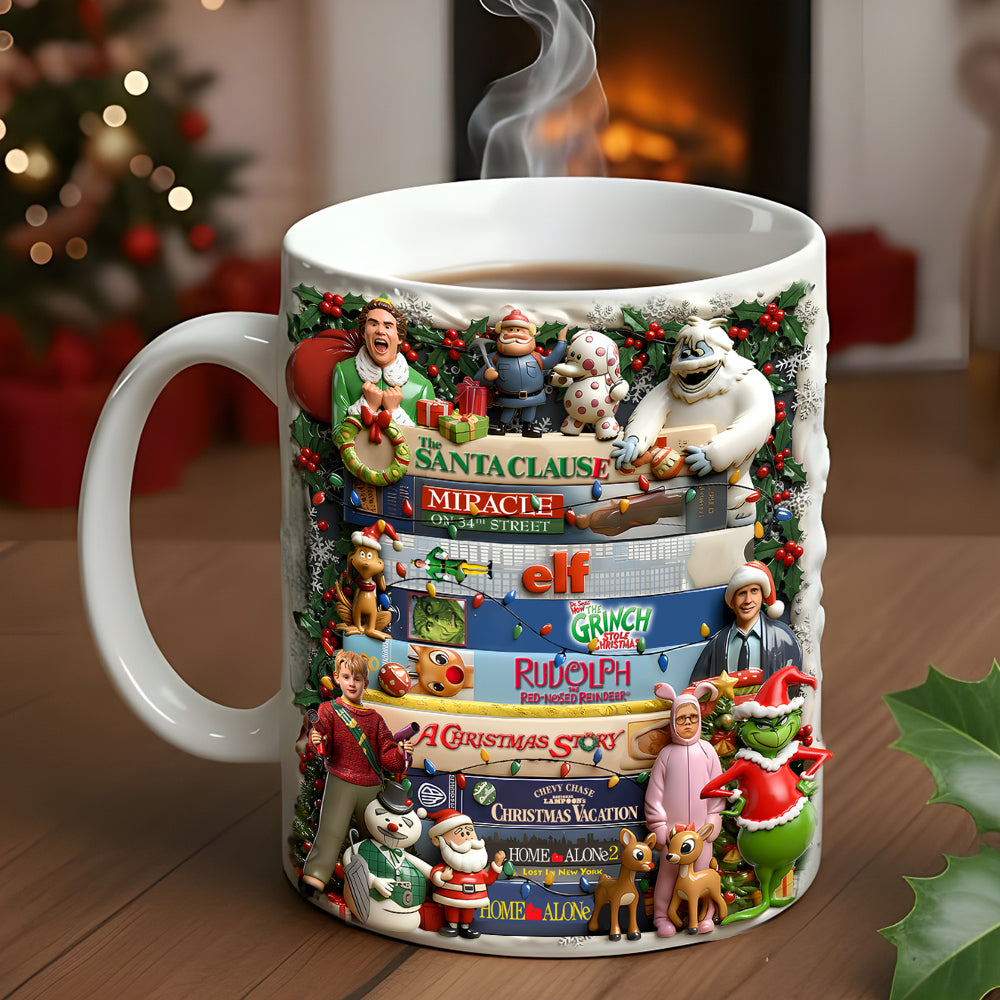 Bring Joy This Christmas - Classic Movies Collection Stack Coffee Mug - Personalized Gift for Movie Lovers and Families Coffee Mug PopCulturePrints