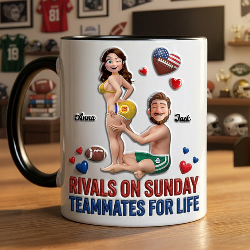Rivals on Sunday, Teammates for Life - Personalized Sport Couple Accent Mug Coffee Mug PopCulturePrints