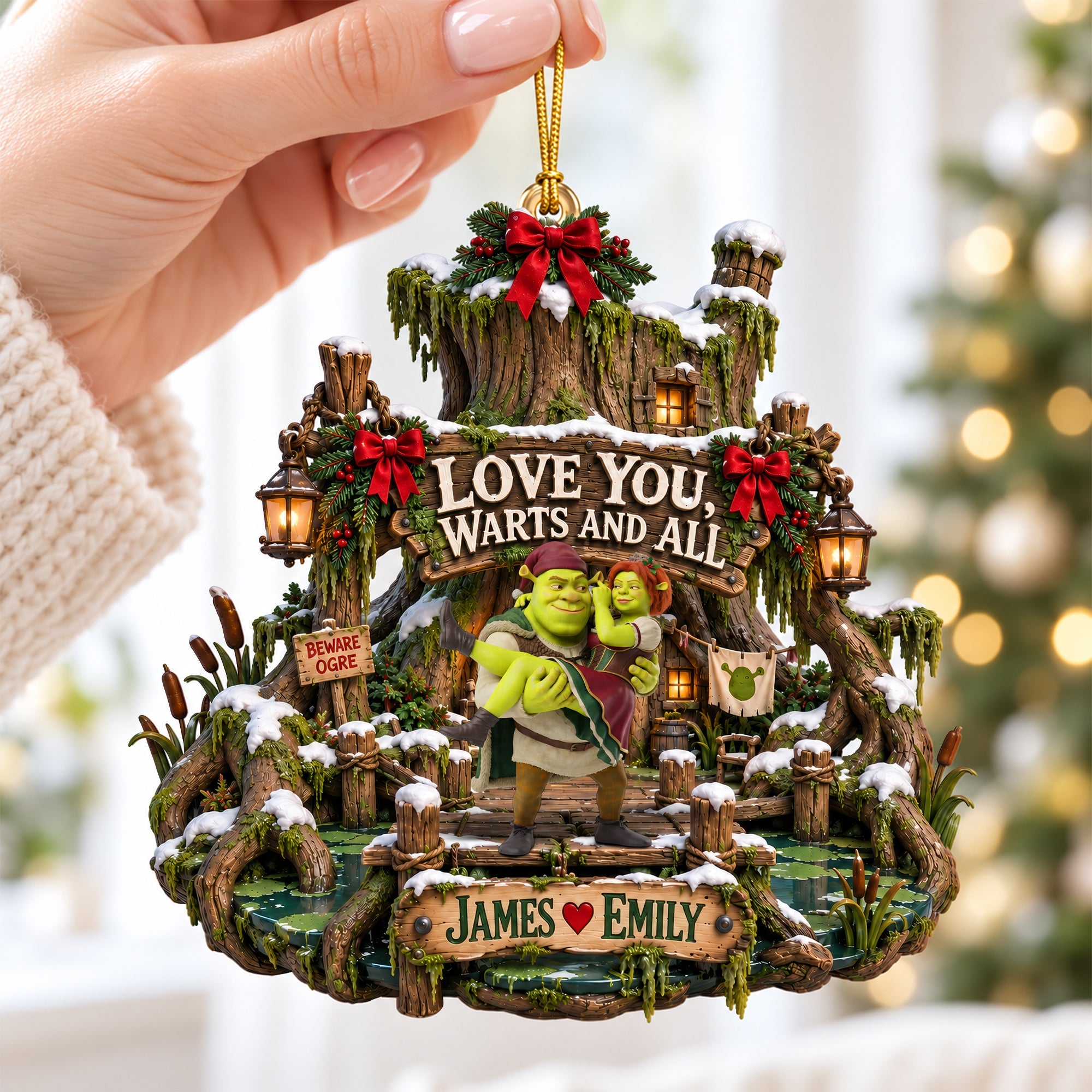 Love You, Warts And All - Personalized Christmas Ornament for Couples