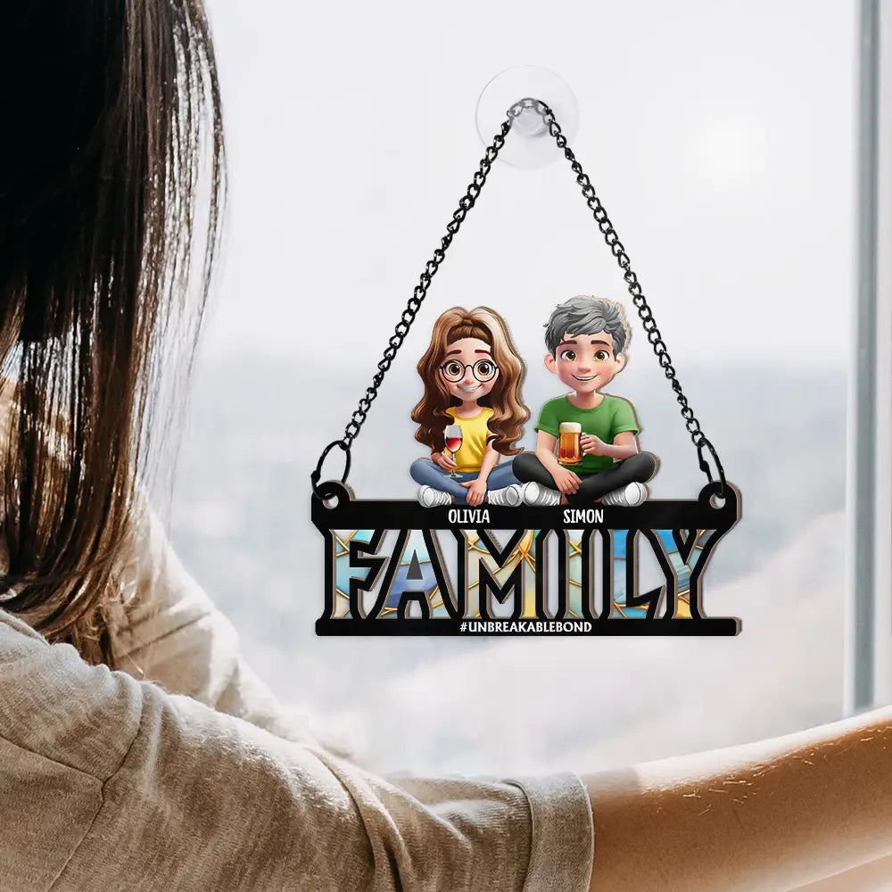 Family Unbreakable Bond Forever - Personalized Window Hanging Suncatcher Ornament Suncatcher Ornament PopCulturePrints