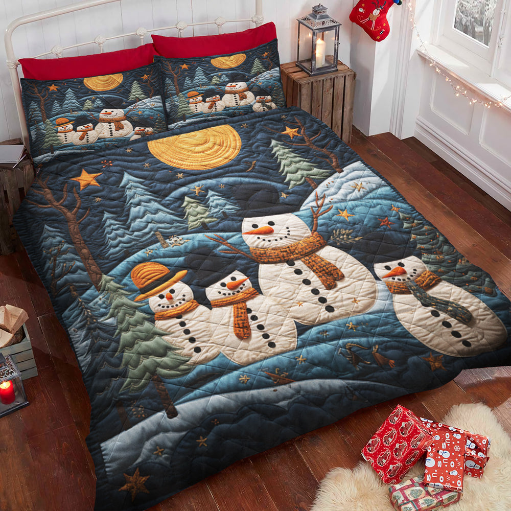 Festive Snowman Christmas Quilt Bed Set - Cozy Holiday Bedding | Valentine's Day Gifts Blanket PopCulturePrints
