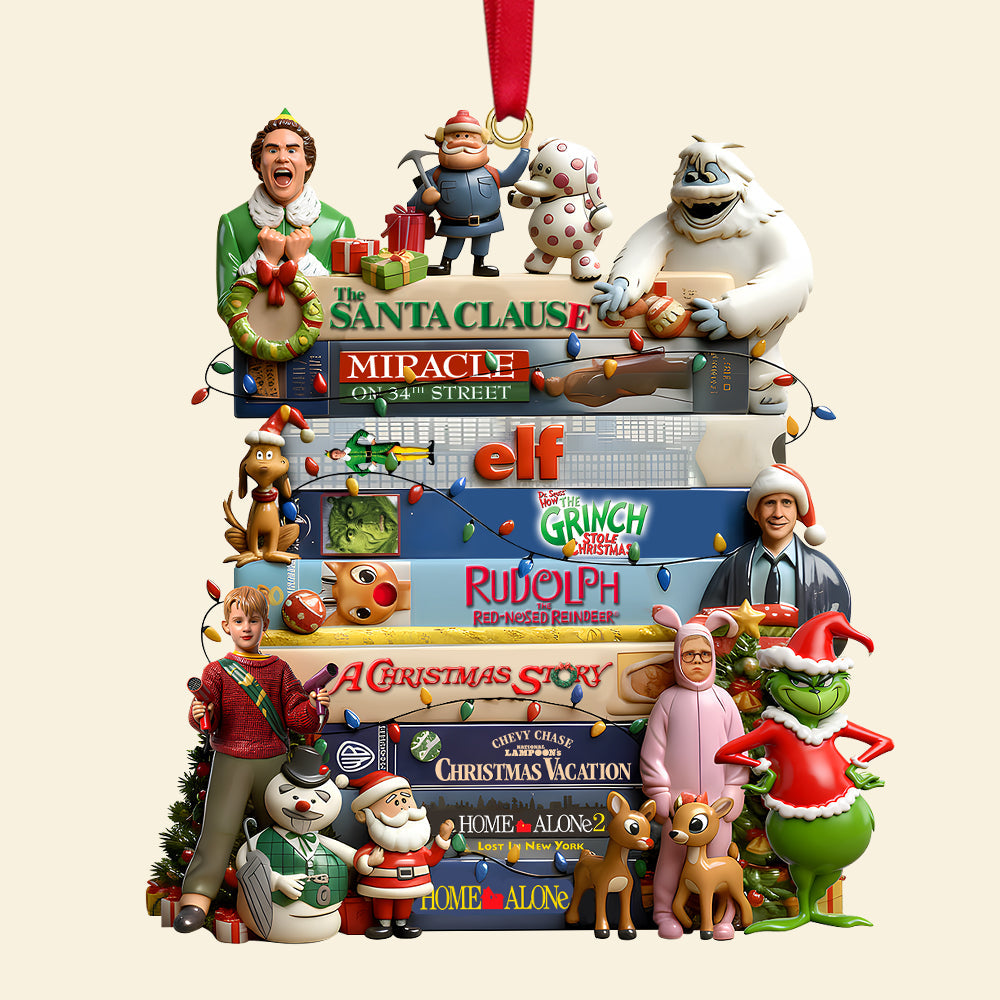 "Bring Holiday Cheer with Our Classic Christmas Movies Stack Ornament" - Personalized Gift for Movie Fans Ornament PopCulturePrints