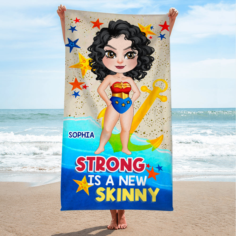 Personalized 'Strong Is The New Skinny' Beach Towel - Empowering Gifts for Best Friends Beach Towel PopCulturePrints