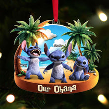 Load image into Gallery viewer, Personalized Family Ornament with Cute Blue Alien Design Ornament PopCulturePrints
