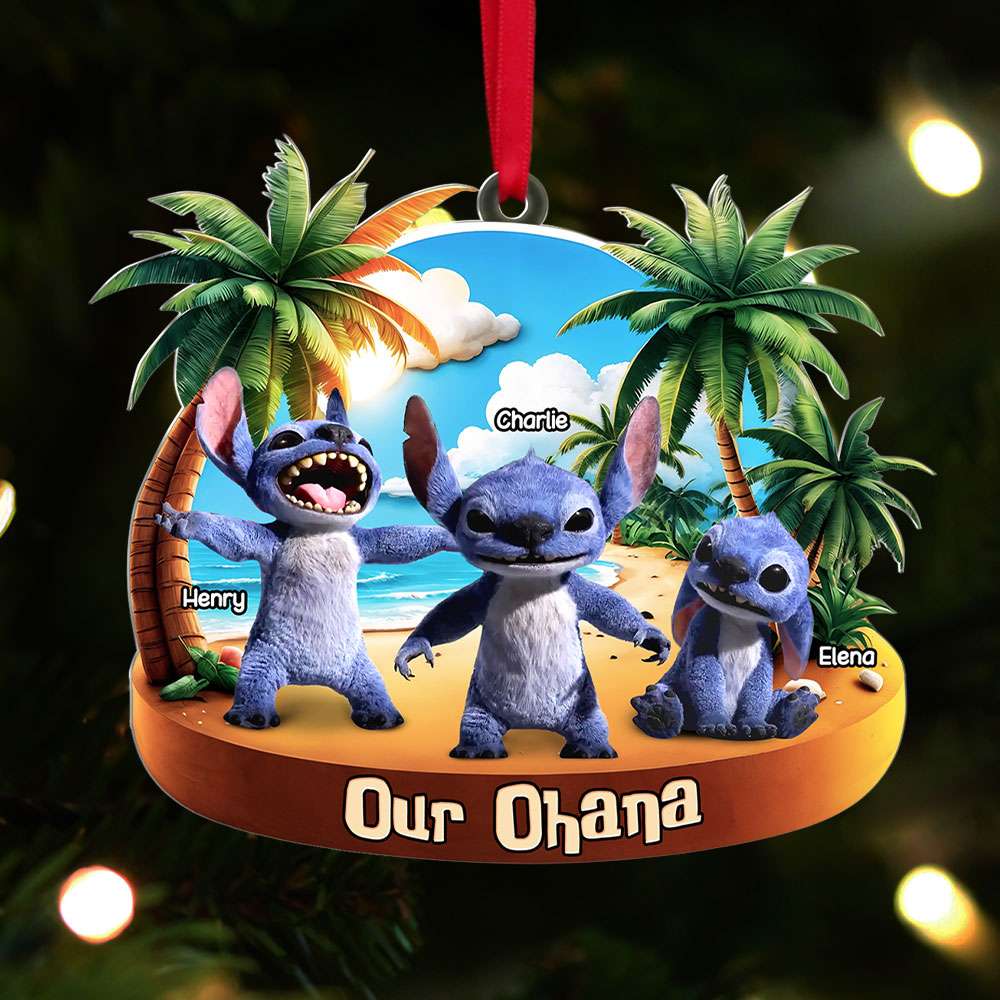 Personalized Family Ornament with Cute Blue Alien Design Ornament PopCulturePrints