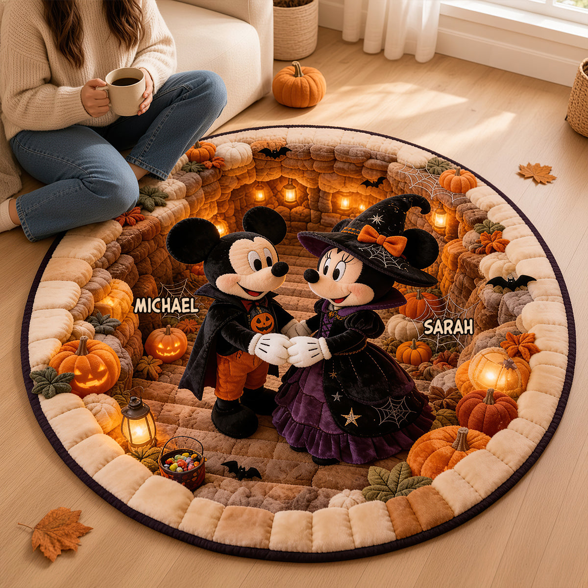 Spooky Little Mouse Round Mat - Personalized Halloween Gift for Couples