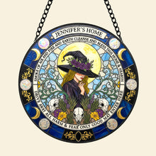 Load image into Gallery viewer, “Bless This Home with Magic” - Personalized Blessings Witch House Stained Glass Suncatcher - Gift for Witch Lovers Ornament PopCulturePrints
