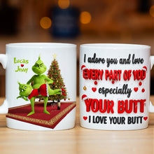 Load image into Gallery viewer, &quot;I Adore You and Love Every Part of You!&quot; - Naughty Green Monster Personalized Christmas Coffee Mug - Custom Gift for Couples, Lovers, and Friends Coffee Mug PopCulturePrints
