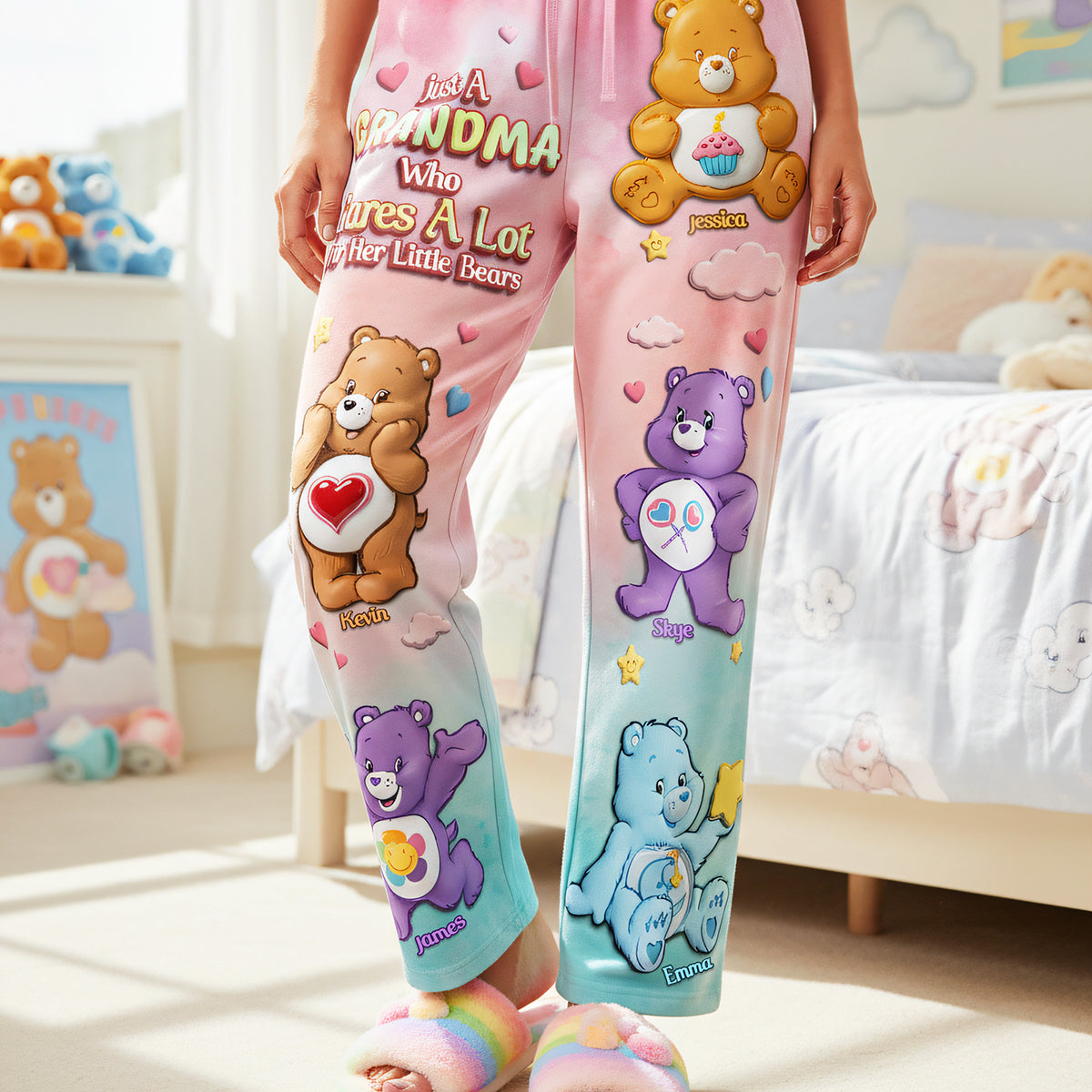 Just A MOM Who Cares A Lot - Cute Mom and Kid Pajama Pants - Personalized Gift for Mom Pajama Pant PopCulturePrints