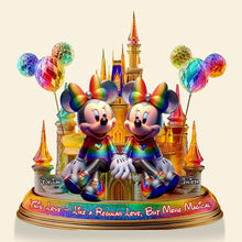 Load image into Gallery viewer, “This Love - Like a Regular Love, But More Magical” - LGBT Mouse Lover Couple Acrylic Plaque - Personalized Gift for Couples, Friends, and LGBTQ+ Community Shaped Plaques PopCulturePrints
