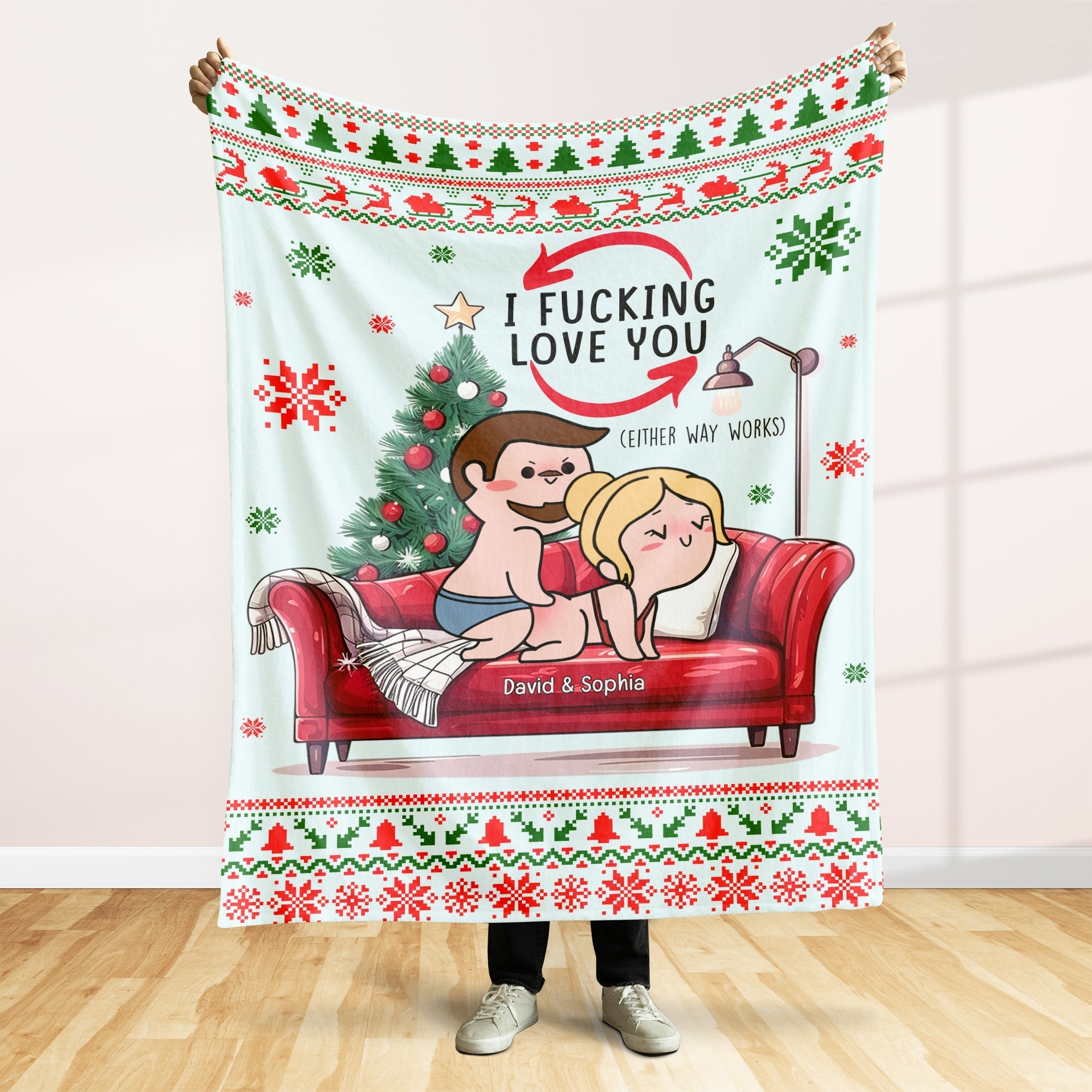 Personalized Naughty Christmas Blanket for Couples - Fun & Romantic Valentine’s Day Gifts Blanket PopCulturePrints