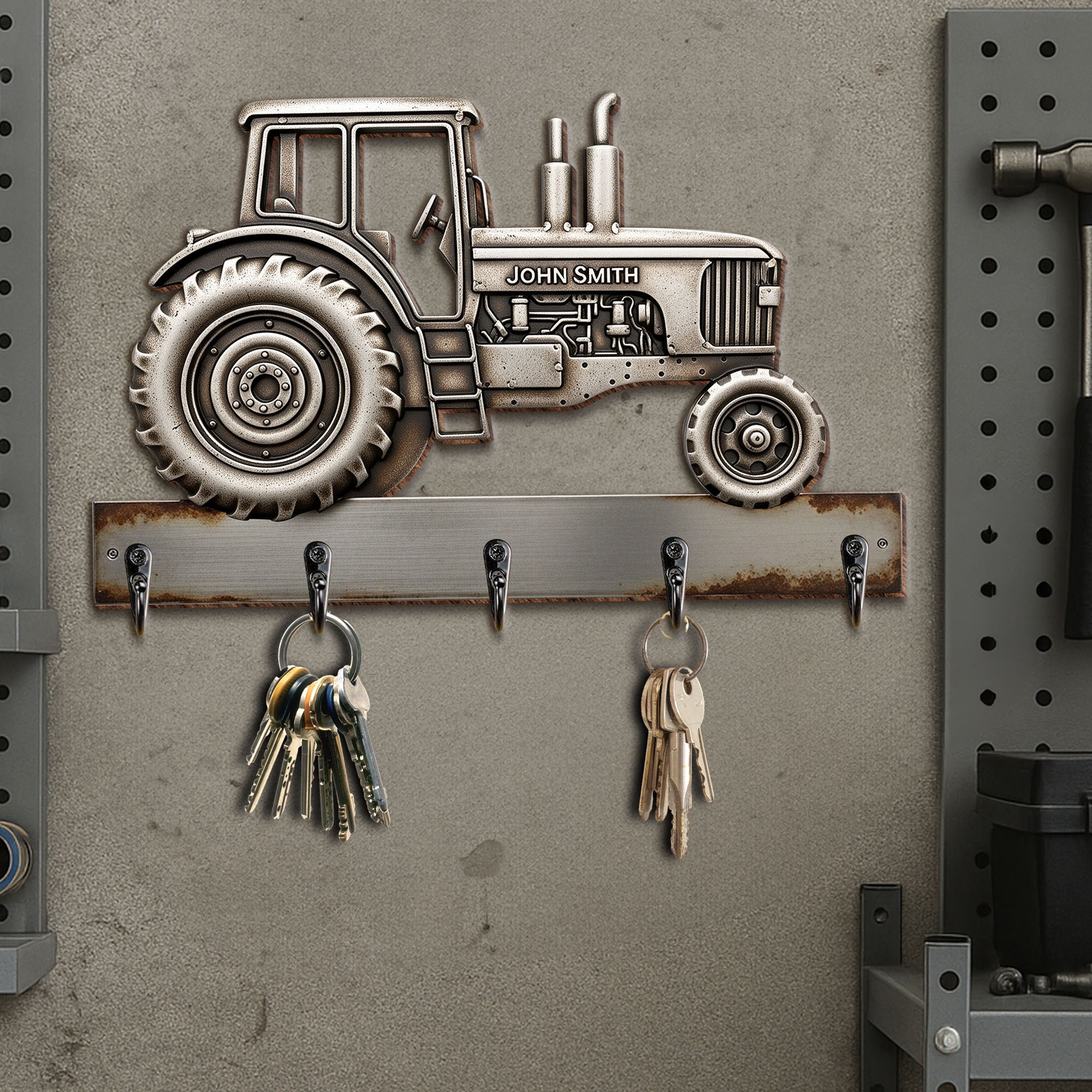 “Drive into Style” - Personalized Tractor Key Hanger - Perfect Gift for Tractor Lovers Wood Sign PopCulturePrints