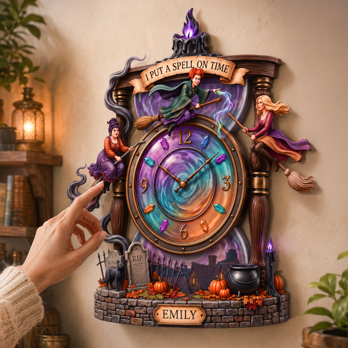 "I Put A Spell On Time" - Mystic Spell Acrylic Wall Clock - Personalized Gift for Witch Lovers