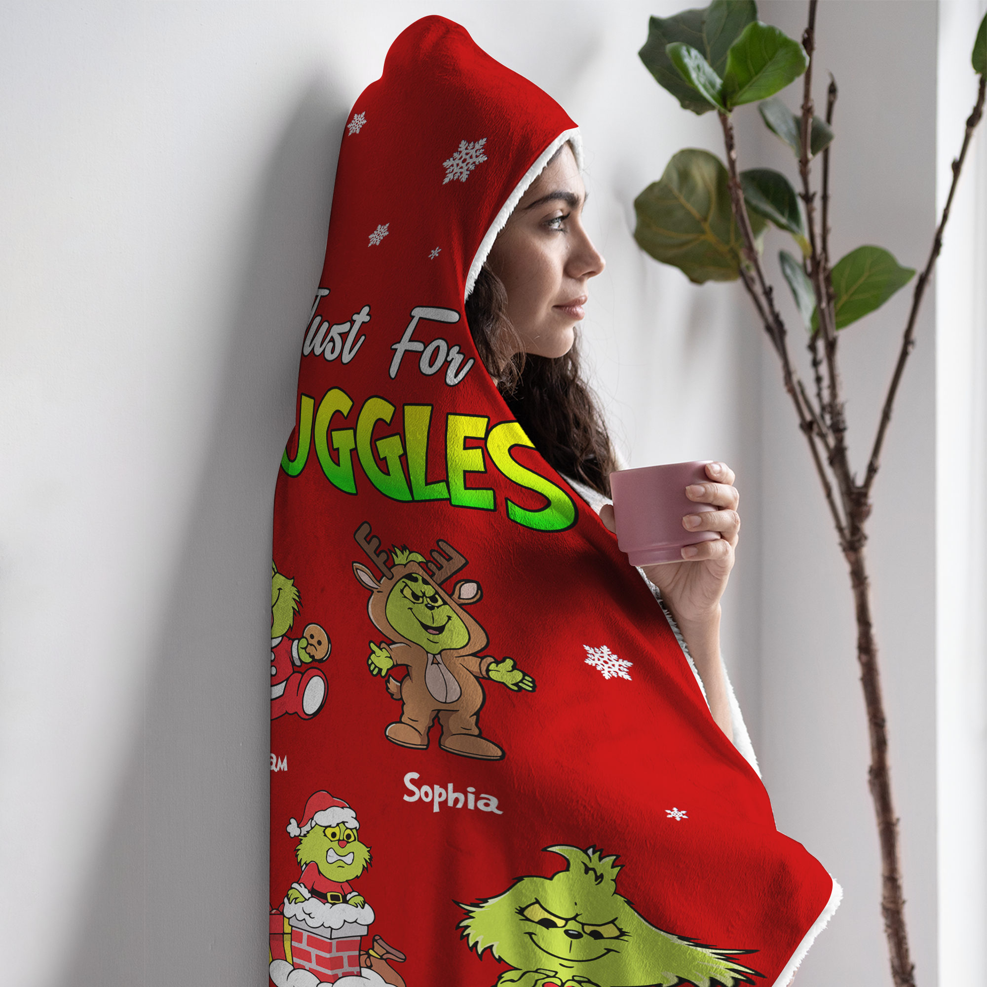 Personalized Green Monster Christmas Hooded Blanket for Grandma Blanket PopCulturePrints
