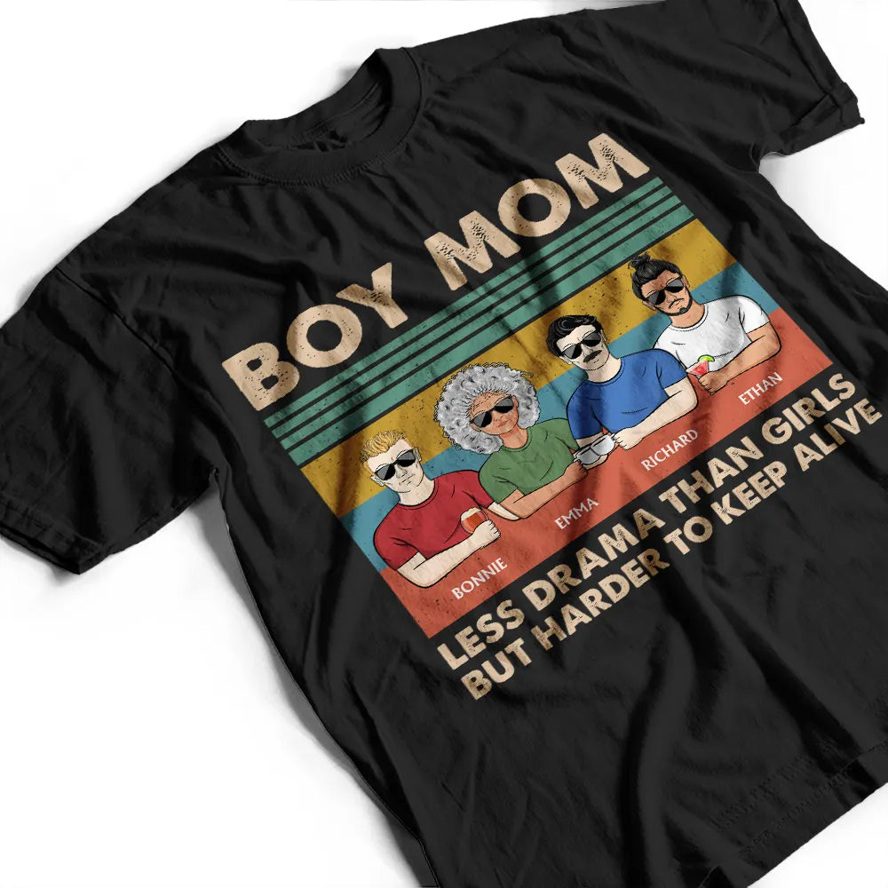 Boy Mom - Less Drama Than Girls - Personalized T-Shirt for Moms, Grandmas & More T-shirt PopCulturePrints