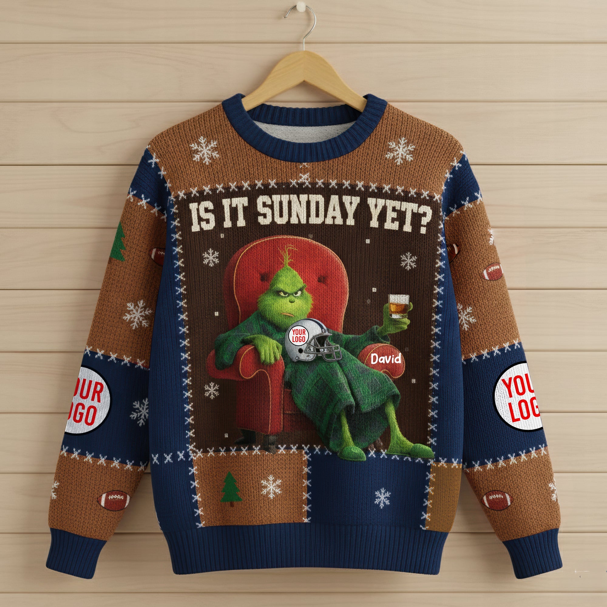 “Is It Sunday Yet?” Grinch Ugly Sweater - Personalized Gifts for Sports Fans AOP Products PopCulturePrints