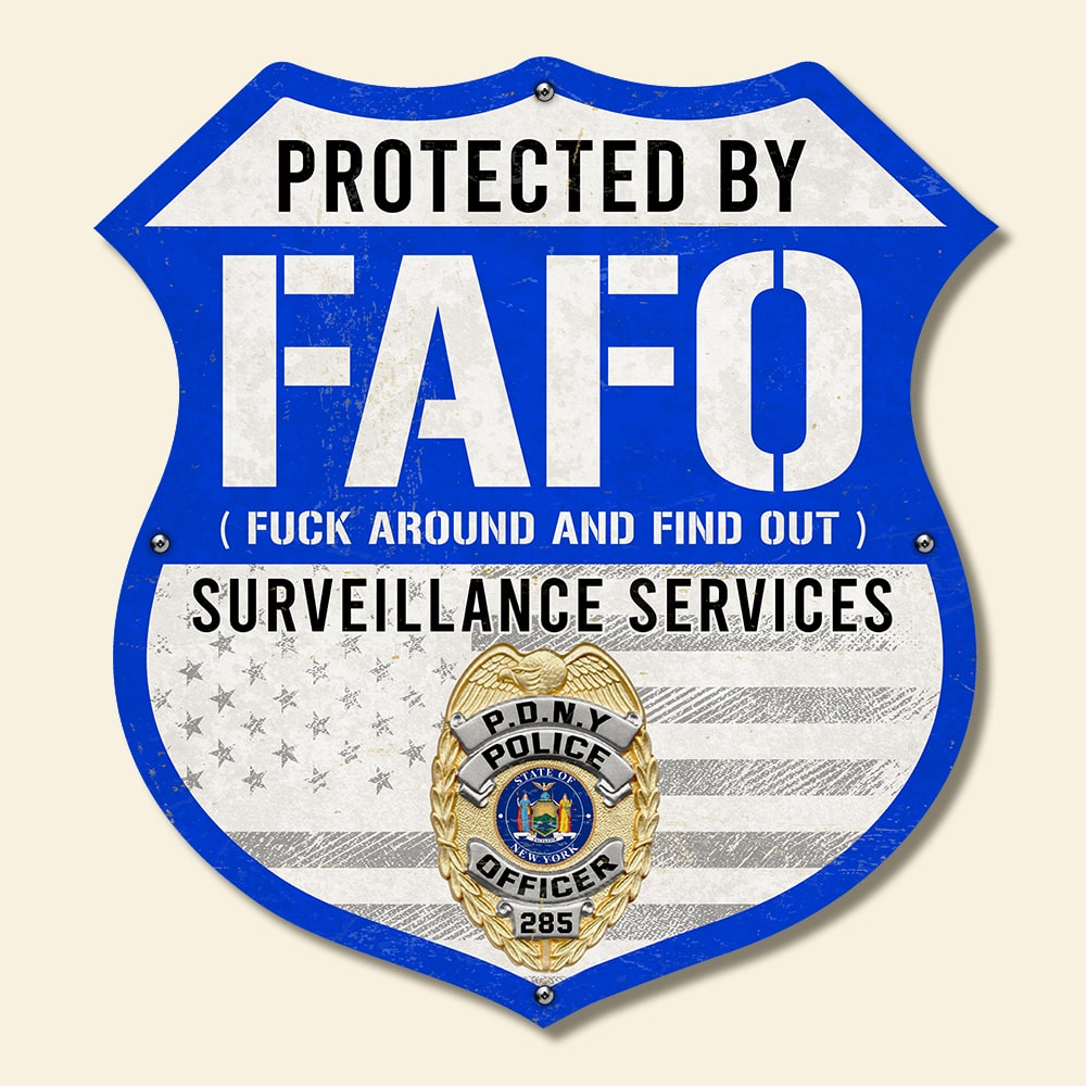 Protected by FAFO Shield Sign - Novelty Surveillance Warning Metal Signs PopCulturePrints