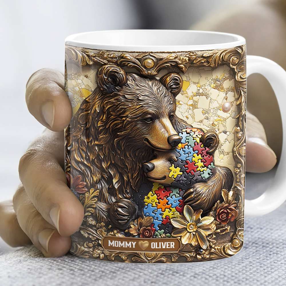 “A Mother's Love is Unconditional” - Personalized Autism Mama Bear Coffee Mug - Gift for Mom, Grandma, and Special Moms Coffee Mug PopCulturePrints