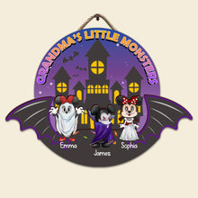 Load image into Gallery viewer, Personalized Grandma&#39;s Little Monsters Halloween Wood Sign Wood Sign PopCulturePrints
