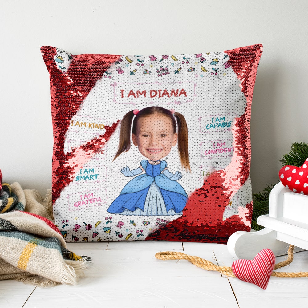 Personalized Princess Glitter Pillow - Custom Kid's Face Pillow PopCulturePrints