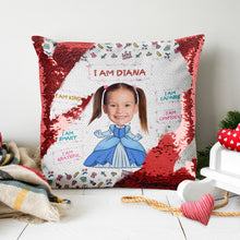 Load image into Gallery viewer, Personalized Princess Glitter Pillow - Custom Kid's Face Pillow PopCulturePrints
