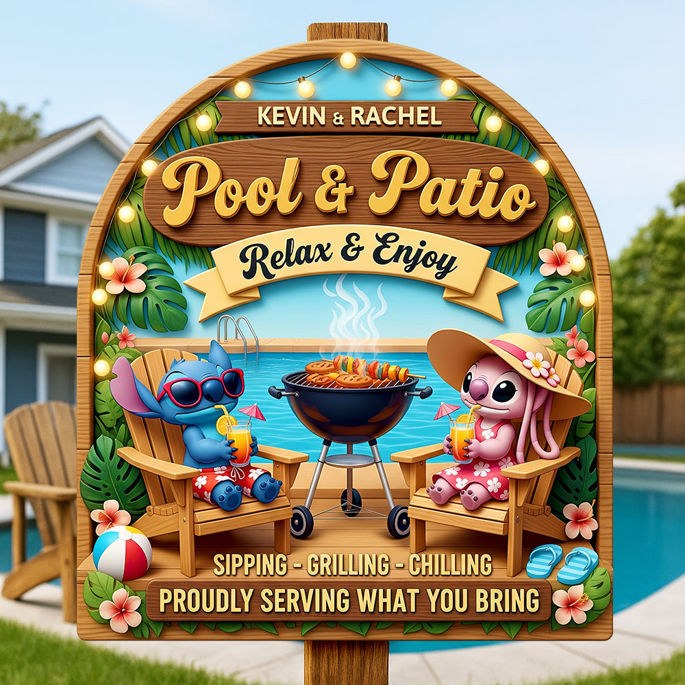 Alien Couple Poolside Wood Sign - Personalized Gift for Couples Wood Sign PopCulturePrints