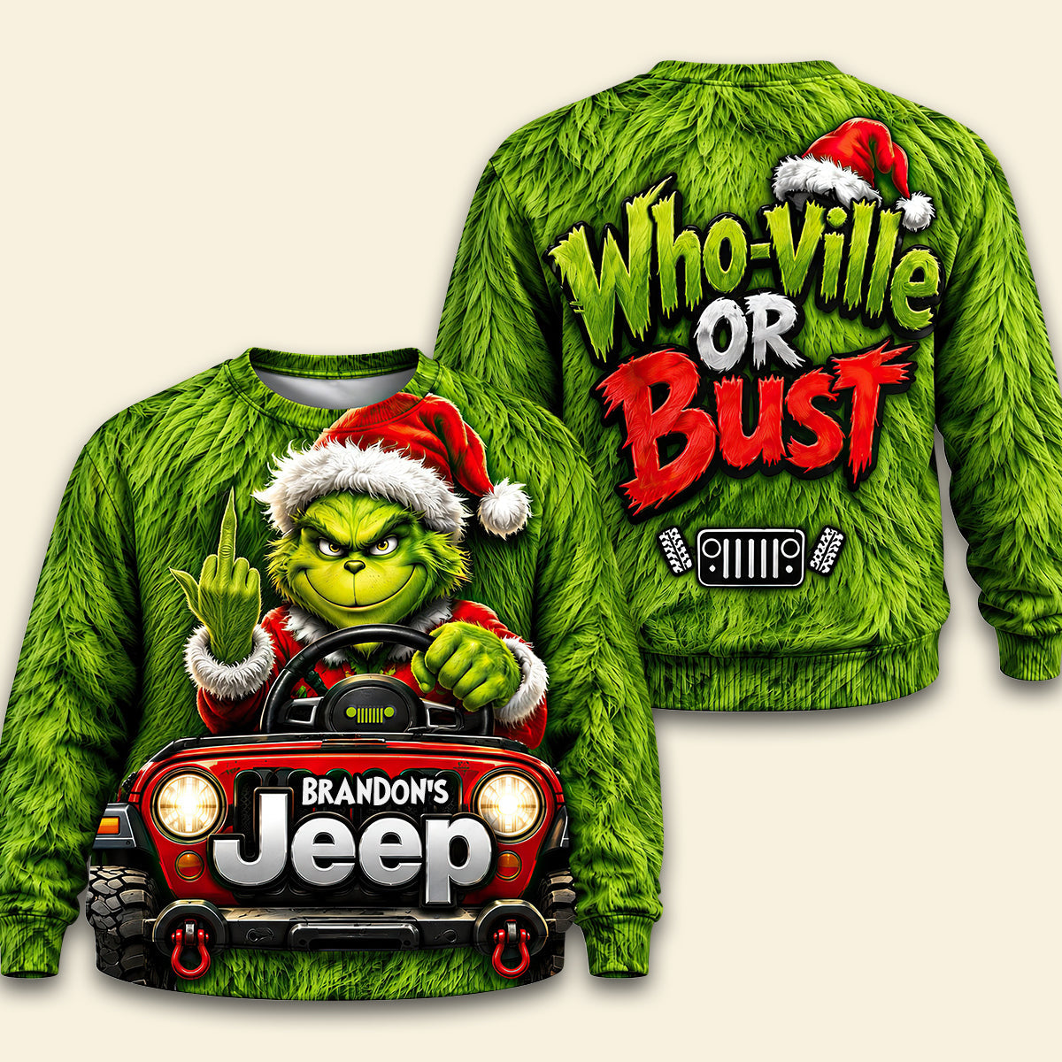 “Who-Ville or Bust”: Personalized Grinch Off-Road Journey 3D Shirt - Custom Gift for Off-Road Lovers