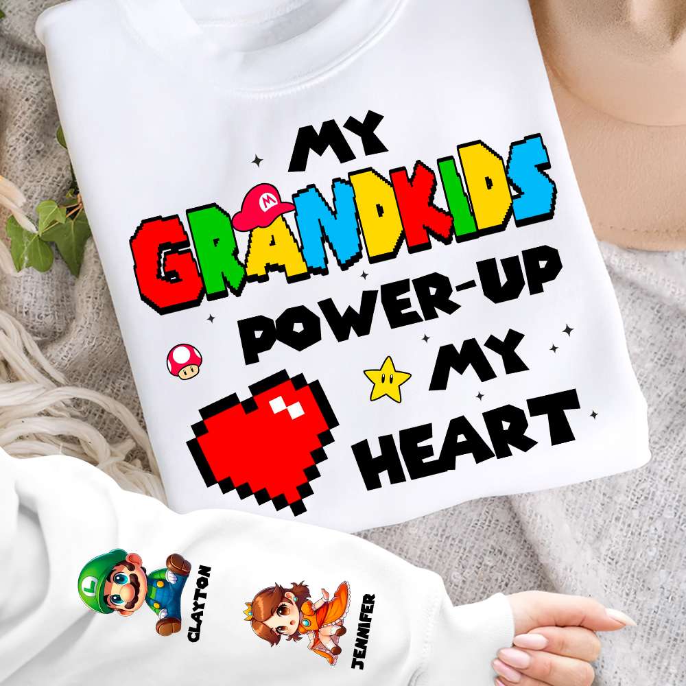 My Grandkids Power-Up My Heart - Personalized Unisex Sweatshirt for Moms & Grandmas AOP Products PopCulturePrints