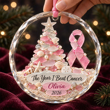 Load image into Gallery viewer, "The Year I Beat Cancer" - Personalized Crystal Christmas Ornament - Gift for Cancer Survivors, Mothers, Daughters
