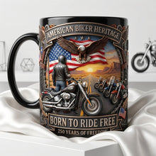 Load image into Gallery viewer, "Born to Ride Free - Celebrate 250 Years of Freedom!" - American Biker Heritage Coffee Mug, Personalized Gifts for Motorcycle Lovers
