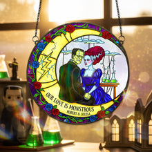 Load image into Gallery viewer, Our Love is Monstrous - Spooky Couple Suncatcher Ornament - Personalized Gift for Couples Ornament PopCulturePrints
