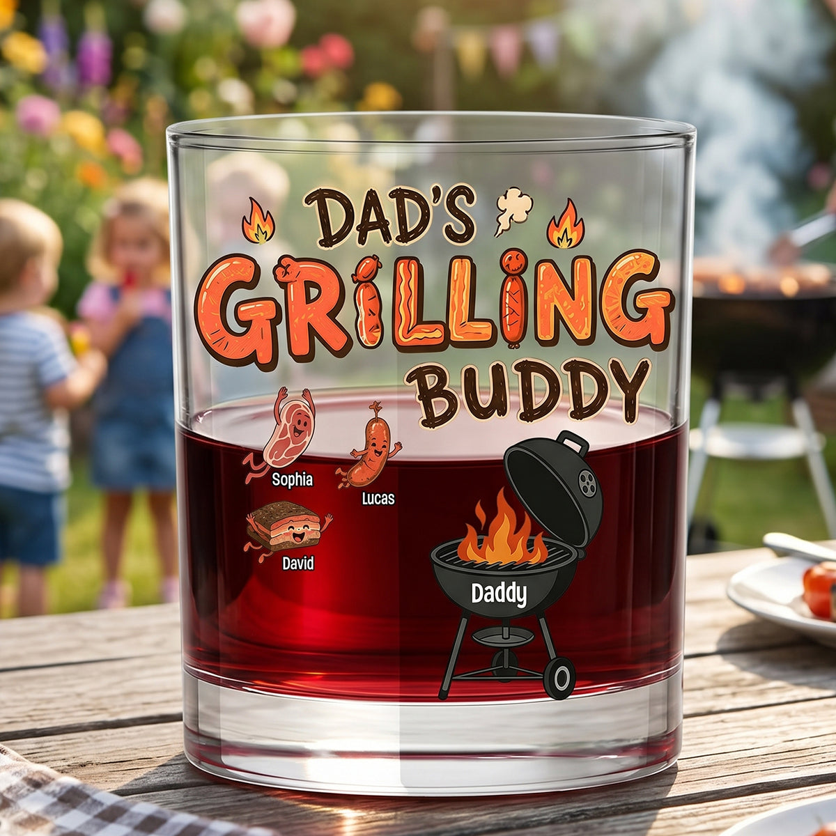 “Grill Together, Stay Together” - Personalized Grilling Buddy Dad and Kids Glass - Gift for Dad, Grandpa, Family Glass PopCulturePrints