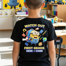 Load image into Gallery viewer, Watch Out! Fourth Grade Here I Come - Cute Cartoon Personalized Back To School Shirt for Kids Shirts PopCulturePrints
